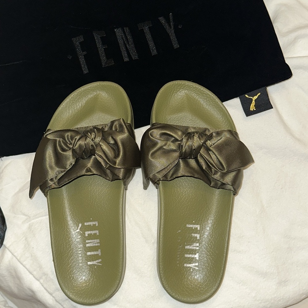 PUMA Fenty Women's Olive Green Satin Bow Slides
